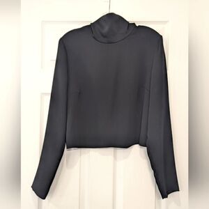 Aritzia Babaton Black Mockneck Longsleeve Dress Shirt Blouse Cropped Office M